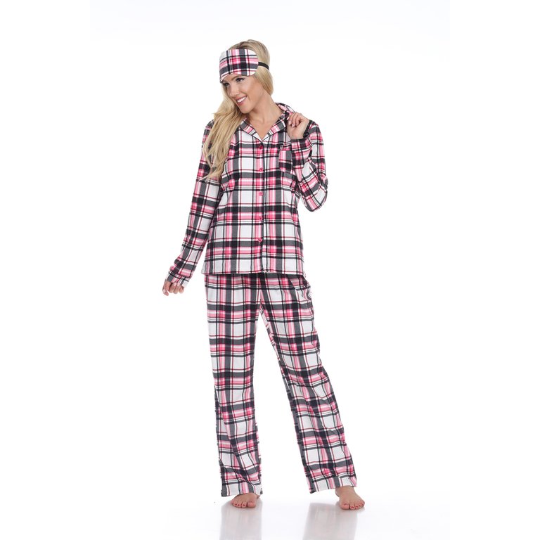 Women's Three Piece Pajama Set - Pink Plaid
