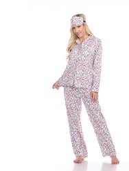 Women's Three Piece Pajama Set - Grey Cheetah