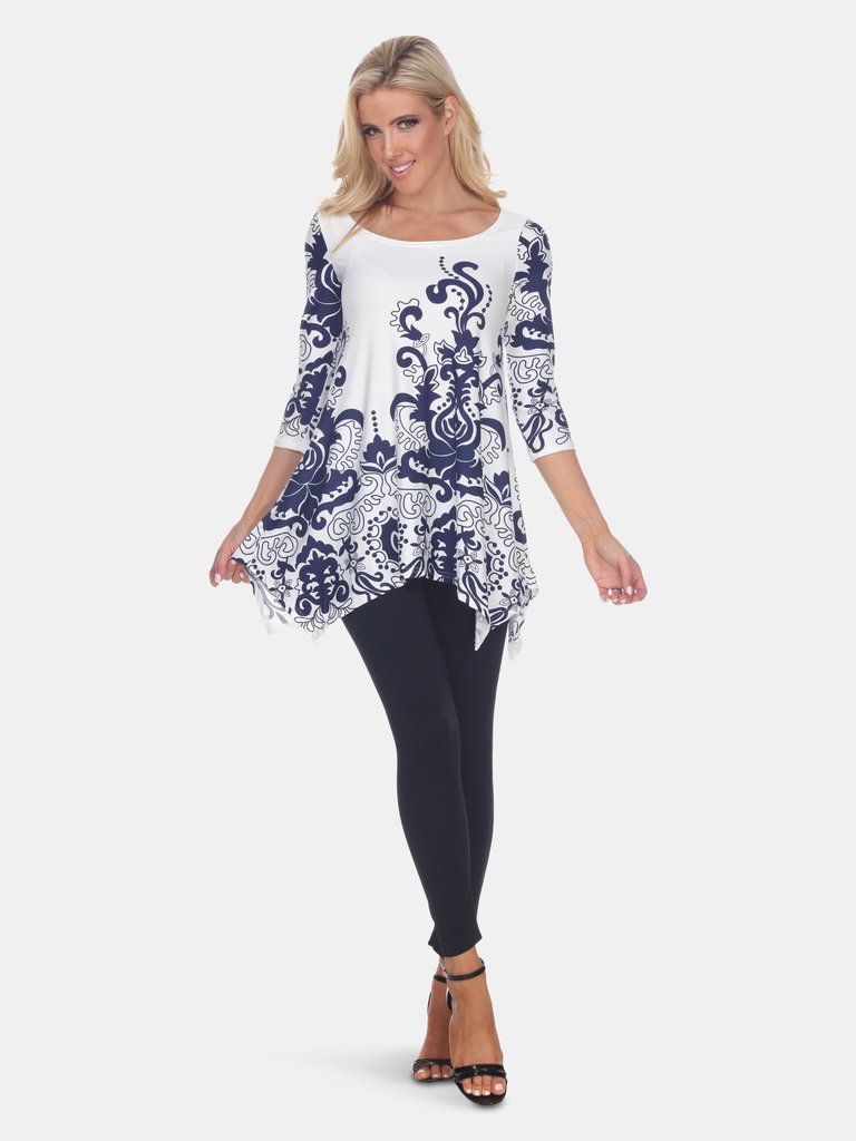 Yanette Tunic  Top - White/Navy