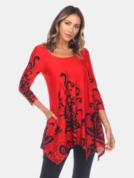 Yanette Tunic  Top - Red/Black