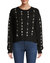 Cashmere Floral Embroidered Cable Crewneck Sweater - Black
