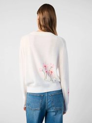 Cashmere Floral Embroidery Crewneck Sweater In Soft White Combo