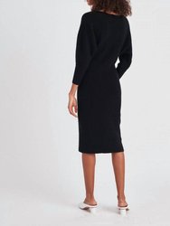 Cashmere Ribbed V Neck Dress In Black