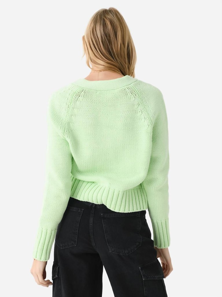 Cotton Rope Button Cardigan In Lime Cord