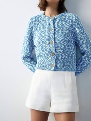 Printed Cotton Rope Crewneck Cardigan - Blue