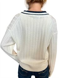 Varsity Wide Rib V-Neck Sweater