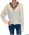Varsity Wide Rib V-Neck Sweater - Soft White/Navy