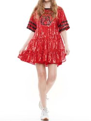 Bulldog Babydoll Dress In Red - Red