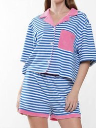 Terry Cloth Striped Top - Blue