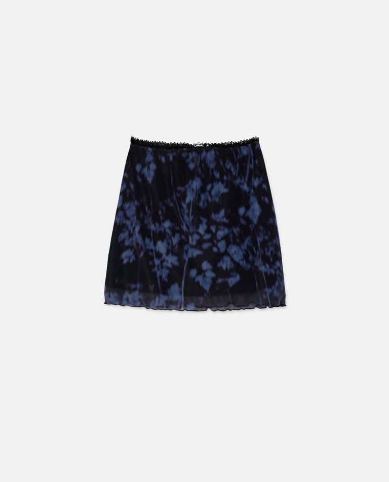 Short Mesh Leaf Print Skirt In Navy - Navy