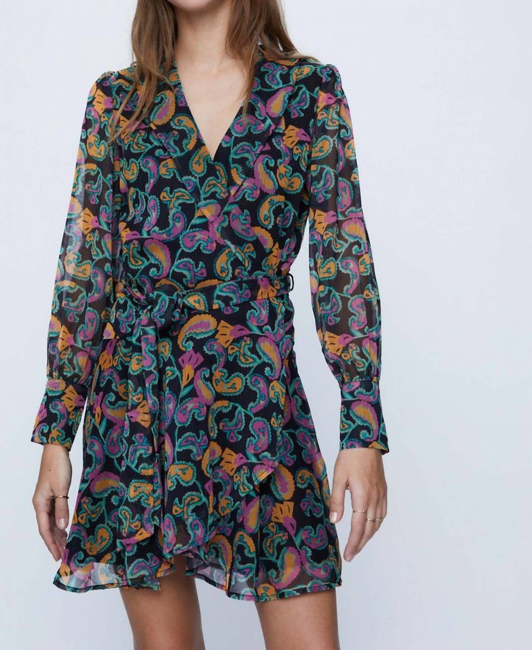 Short Wrap Dress In Multi Color - Multi Color