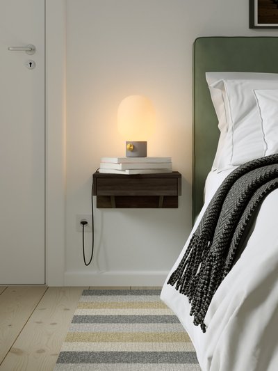 Woodek Design Black Floating Wall-Attached Cabinet Bedside Table With Drawer, Solid Beechwood, Compact Sleek Narrow Design for Small Spaces product