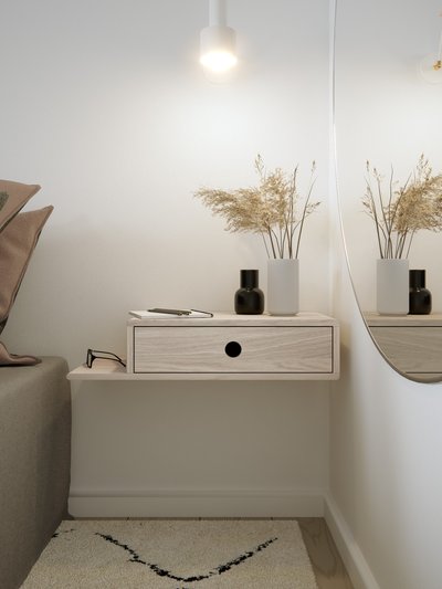 Woodek Design Floating Nightstand Hope, Shelf on the Left, White Birch product
