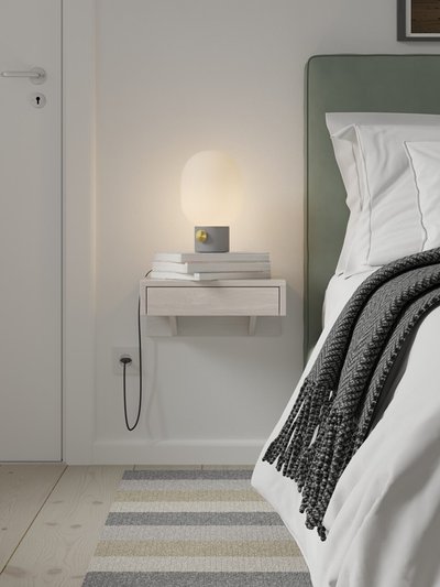 Woodek Design Modern White Floating Wooden Nightstand with Drawer - Sleek Handcrafted Wall-Mounted Bedside Shelf, Elegant Floating Table Design product