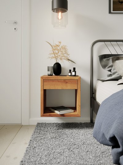 Woodek Design Solid Wood Floating Nightstand Drawer Organizer Wooden Handmade Furniture Side Table For Bedroom product