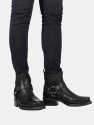 Mens Low Harley Gusset Harness Leather Boots - Black