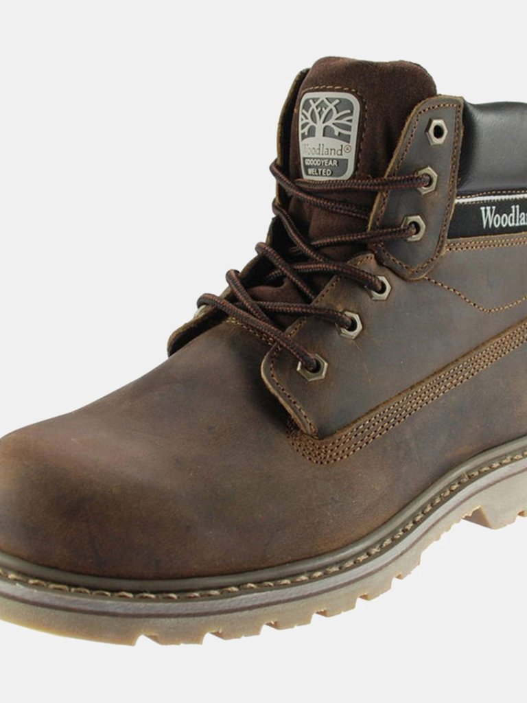 Woodland Mens 6 Eye Padded Utility Boots - Brown - Brown