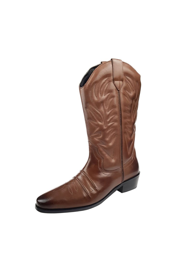 Woodland Mens High Clive Western Cowboy Boots - Dark Brown - Dark Brown