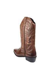 Woodland Mens High Clive Western Cowboy Boots - Dark Brown