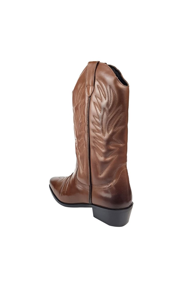 Woodland Mens High Clive Western Cowboy Boots - Dark Brown