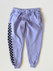 Adult Hand Dyed Joggers In Purple Checkerboard - Purple Checkerboard