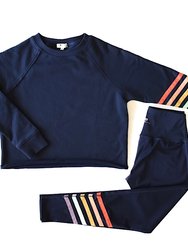 Adult Navy Cropped Sweatshirt With Rainbow Stripes