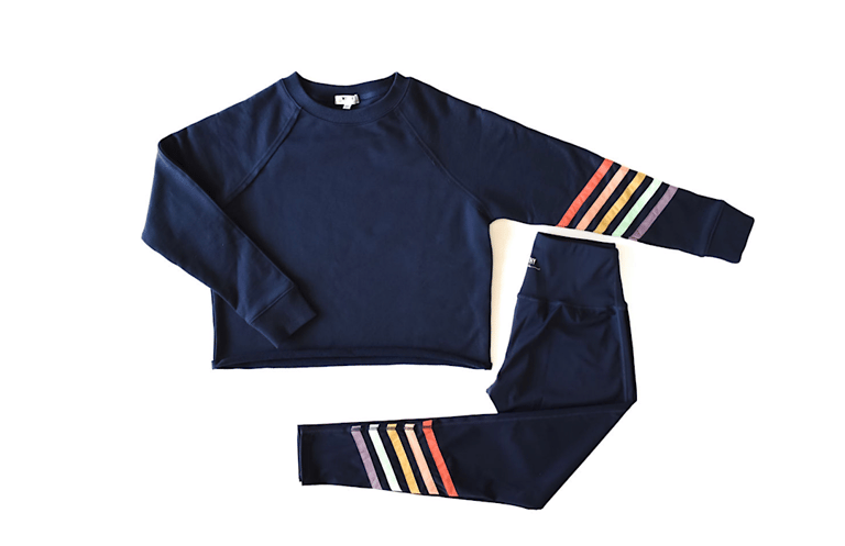 Adult Navy Leggings With Rainbow Stripes