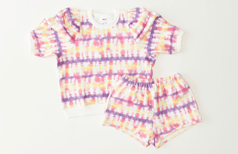 Adult Puff Sleeve Crew Neck In Sunset Tie Dye
