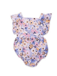 Bubble Romper In Purple Flowers - Purple Flowers