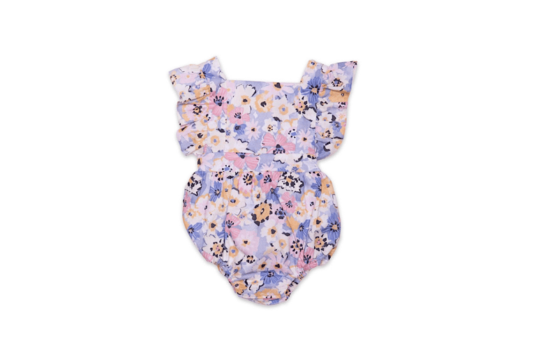 Bubble Romper In Purple Flowers - Purple Flowers