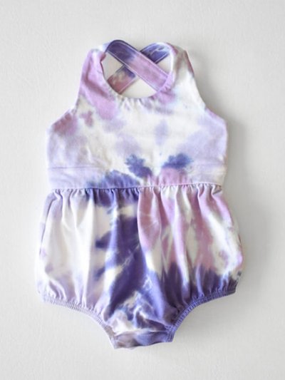 Worthy Threads Cross Back Bubble Romper In Purple Tie Dye product