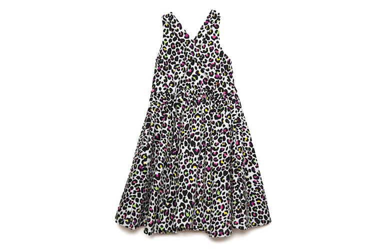 Cross Back Twirly Dress In Neon Leopard