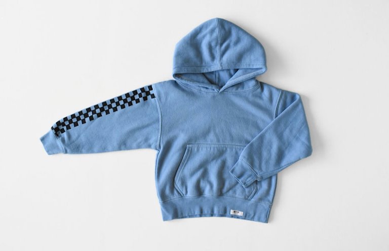 Kids Hand Dyed Checkerboard Hoodie - Blue