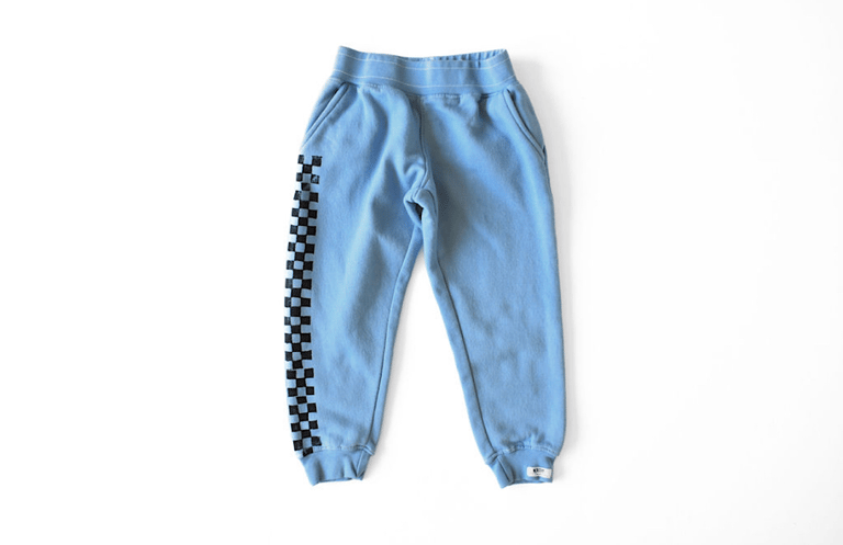 Kids Hand Dyed Joggers In Blue Checkerboard - Blue