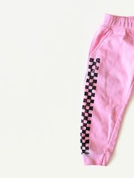 Kids Hand Dyed Joggers In Pink Checkerboard - Pink