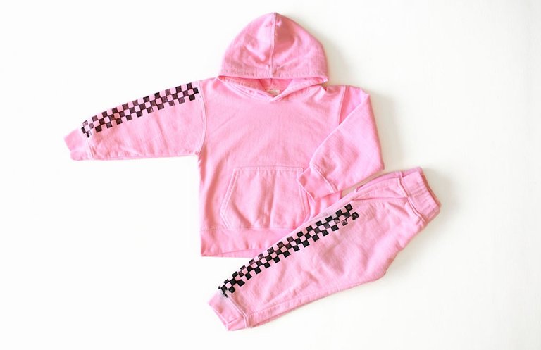 Kids Hand Dyed Joggers In Pink Checkerboard