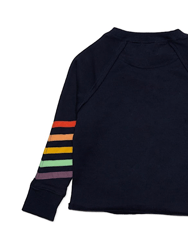 Kids Navy Cropped Sweatshirt With Rainbow Stripes