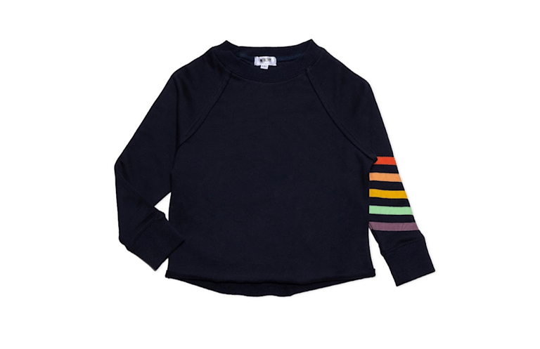 Kids Navy Cropped Sweatshirt With Rainbow Stripes - Navy