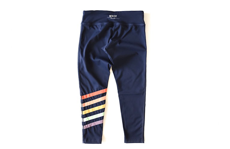 Kids Navy Leggings with Rainbow Stripes