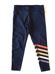 Kids Navy Leggings with Rainbow Stripes - Navy