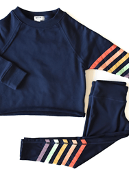 Kids Navy Leggings with Rainbow Stripes