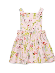 Pinafore Dress In Pink Plants