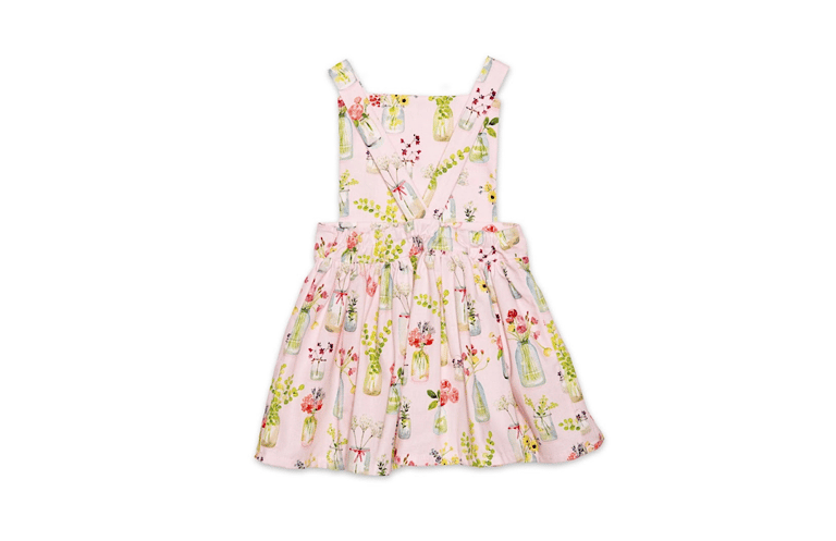 Pinafore Dress In Pink Plants