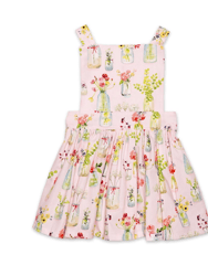 Pinafore Dress In Pink Plants - Pink Plants
