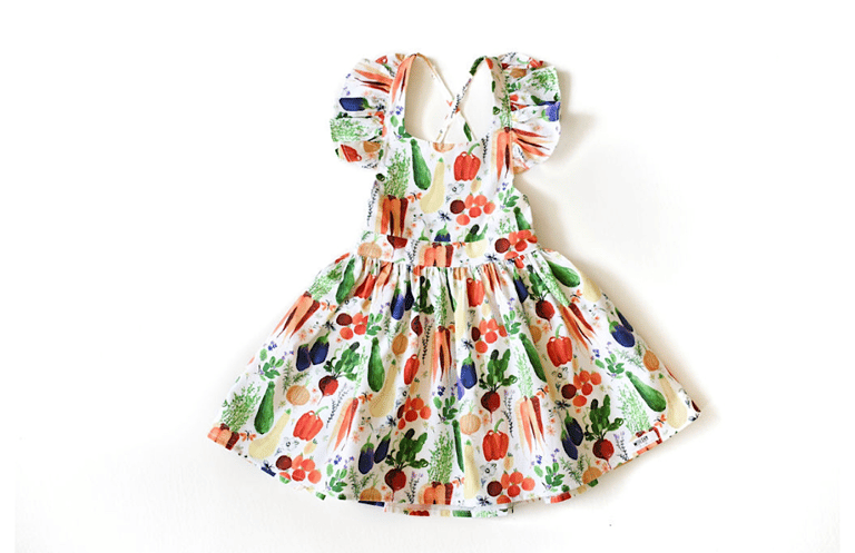 Ruffle Sleeve Dress In Veggies - Veggie Print