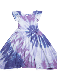 Ruffle Twirly Dress - Purple Tie Dye