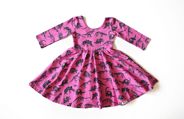 Twirly Dress in Dino - Hot Pink