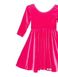 Twirly Dress In Hot Pink Stretch Velvet - Hot Pink Stretch Velvet