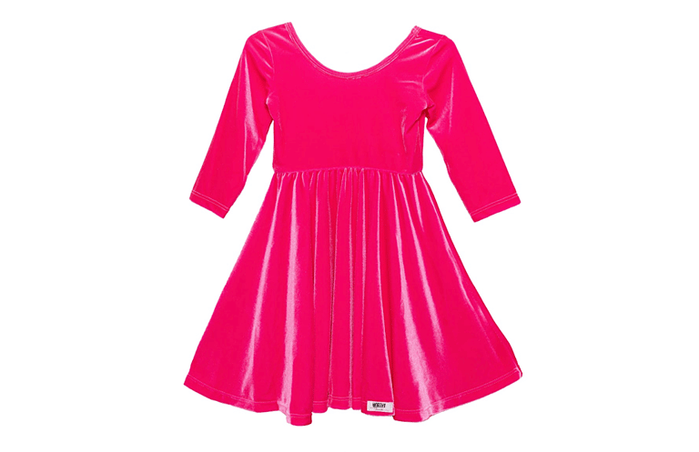 Twirly Dress In Hot Pink Stretch Velvet - Hot Pink Stretch Velvet