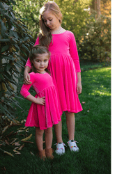 Twirly Dress In Hot Pink Stretch Velvet